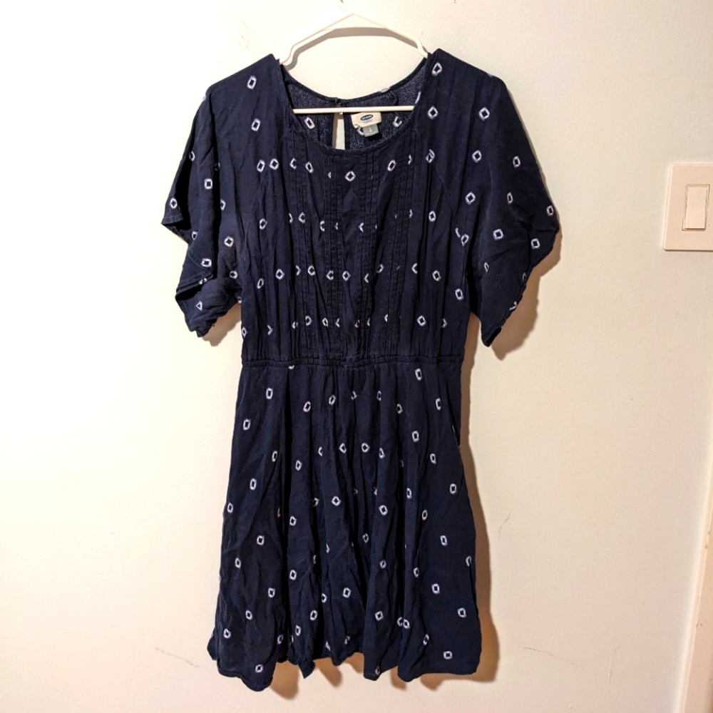 Old Navy Blue Short Sleeve Diamond Print Swing Dress Size L